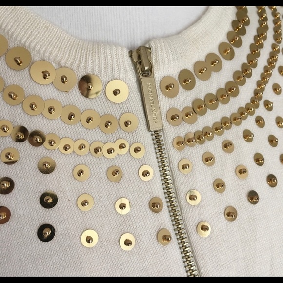MICHAEL Michael Kors Gold Sequin Zip-up Sweater XS - Picture 12 of 14